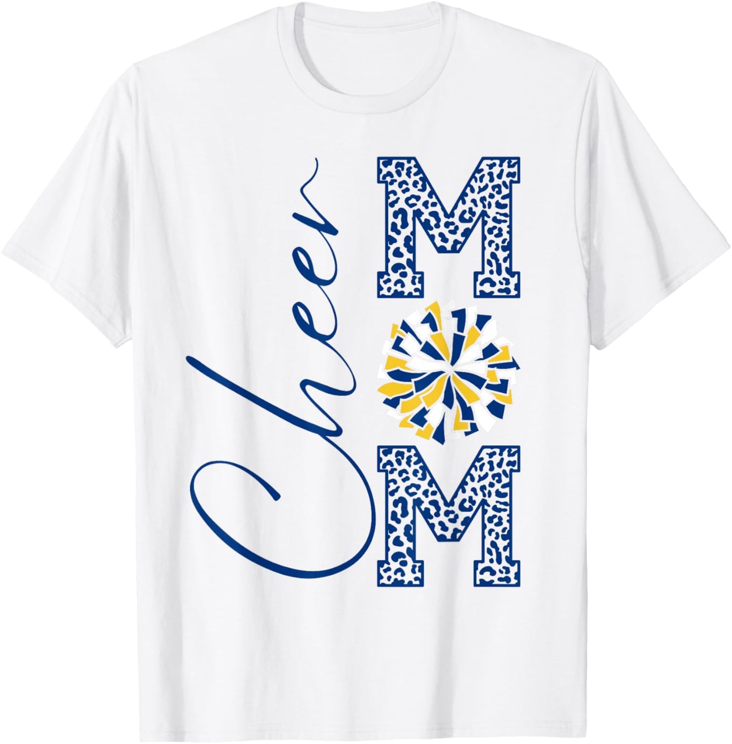 Cheer Mom | Blue, Gold, White | Leopard Print T-Shirt - T-Shirt | White