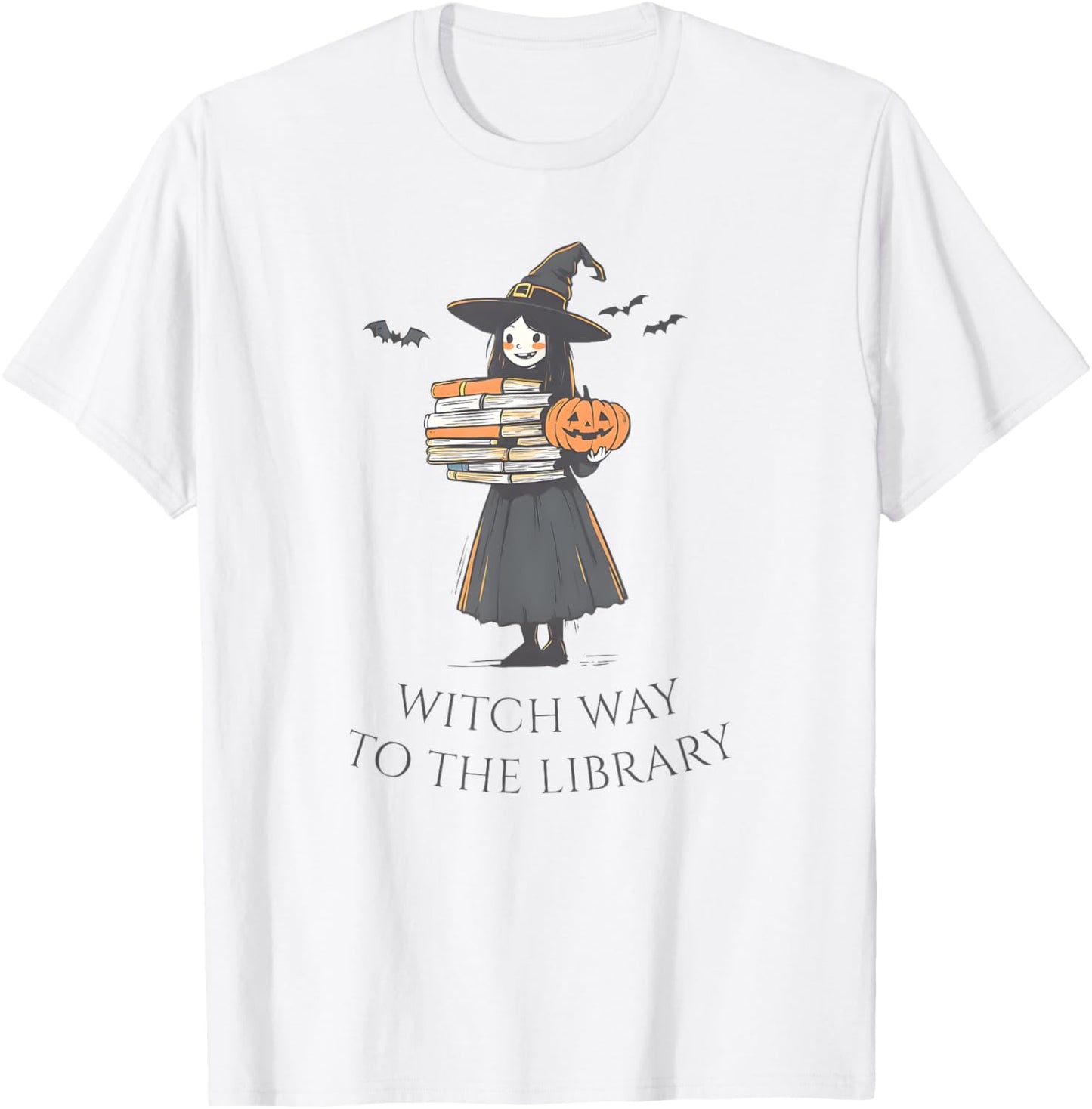 Witch Way To The Library, Halloween Librarian, Book Lover T-Shirt - T-Shirt | White