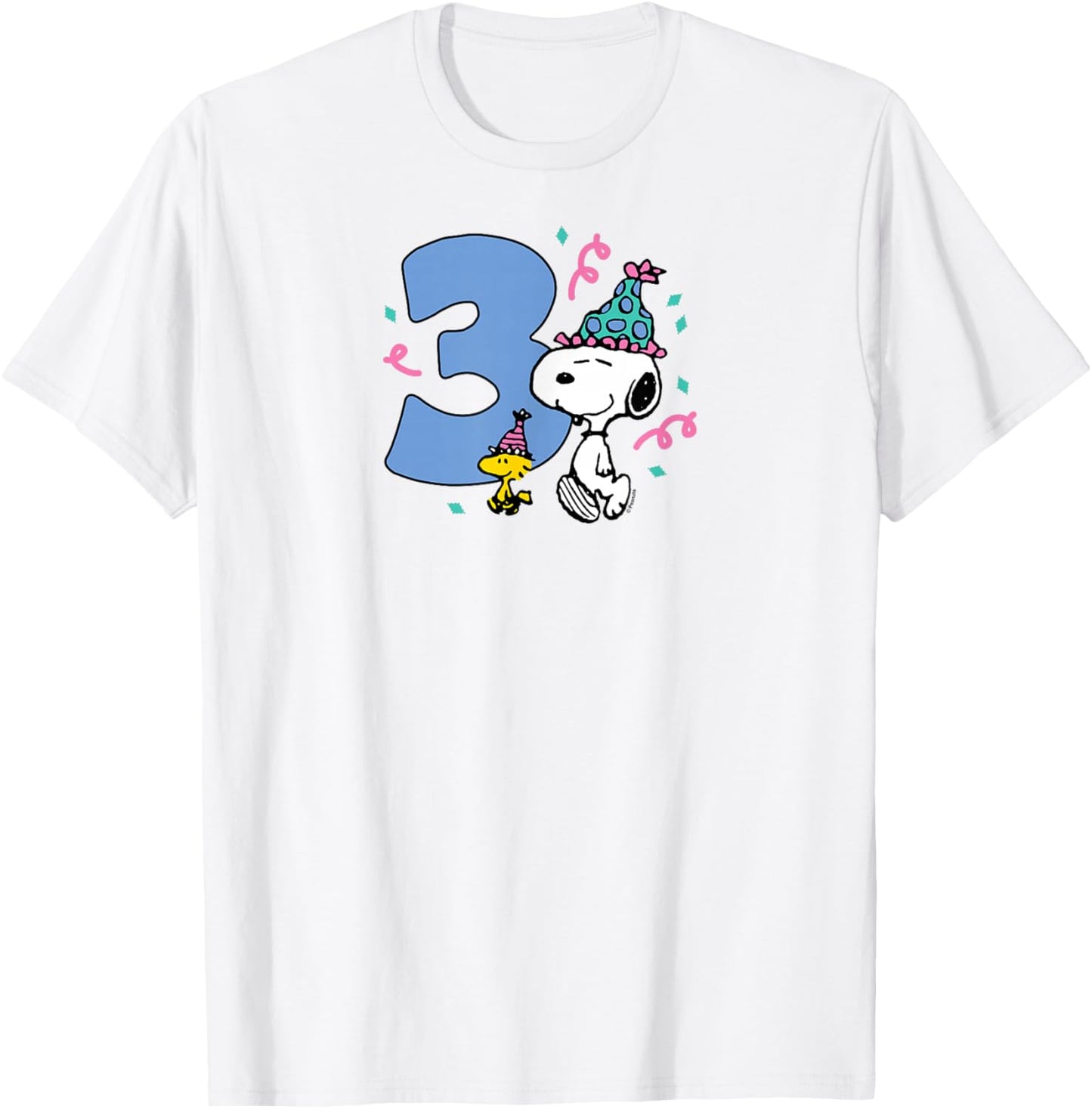 Peanuts - Snoopy and Woodstock 3rd Birthday Party T-Shirt - T-Shirt | White