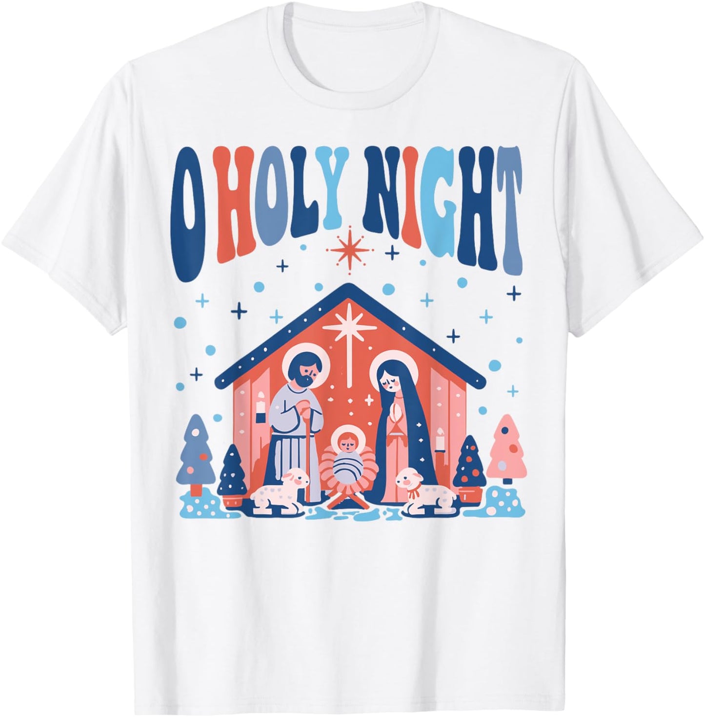 Oh Holy Night Silent Night Christmas Boho Christian Jesus T-Shirt - T-Shirt | White