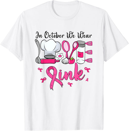 In October We Wear Pink LOVE Lunch Lady Breast Cancer T-Shirt - T-Shirt | White