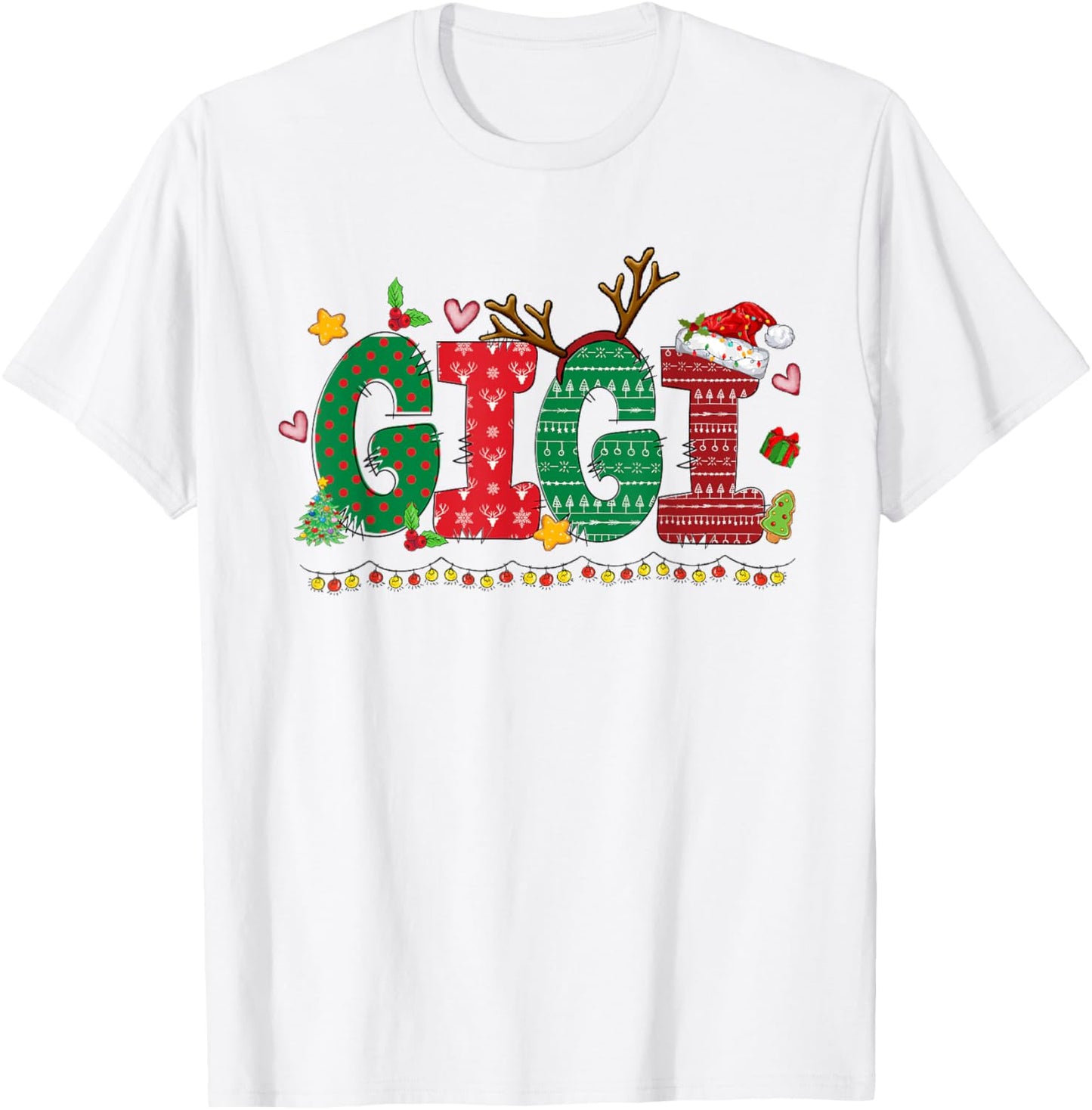 Gigi Claus Christmas Lights Pajama Family Matching T-Shirt - T-Shirt | White