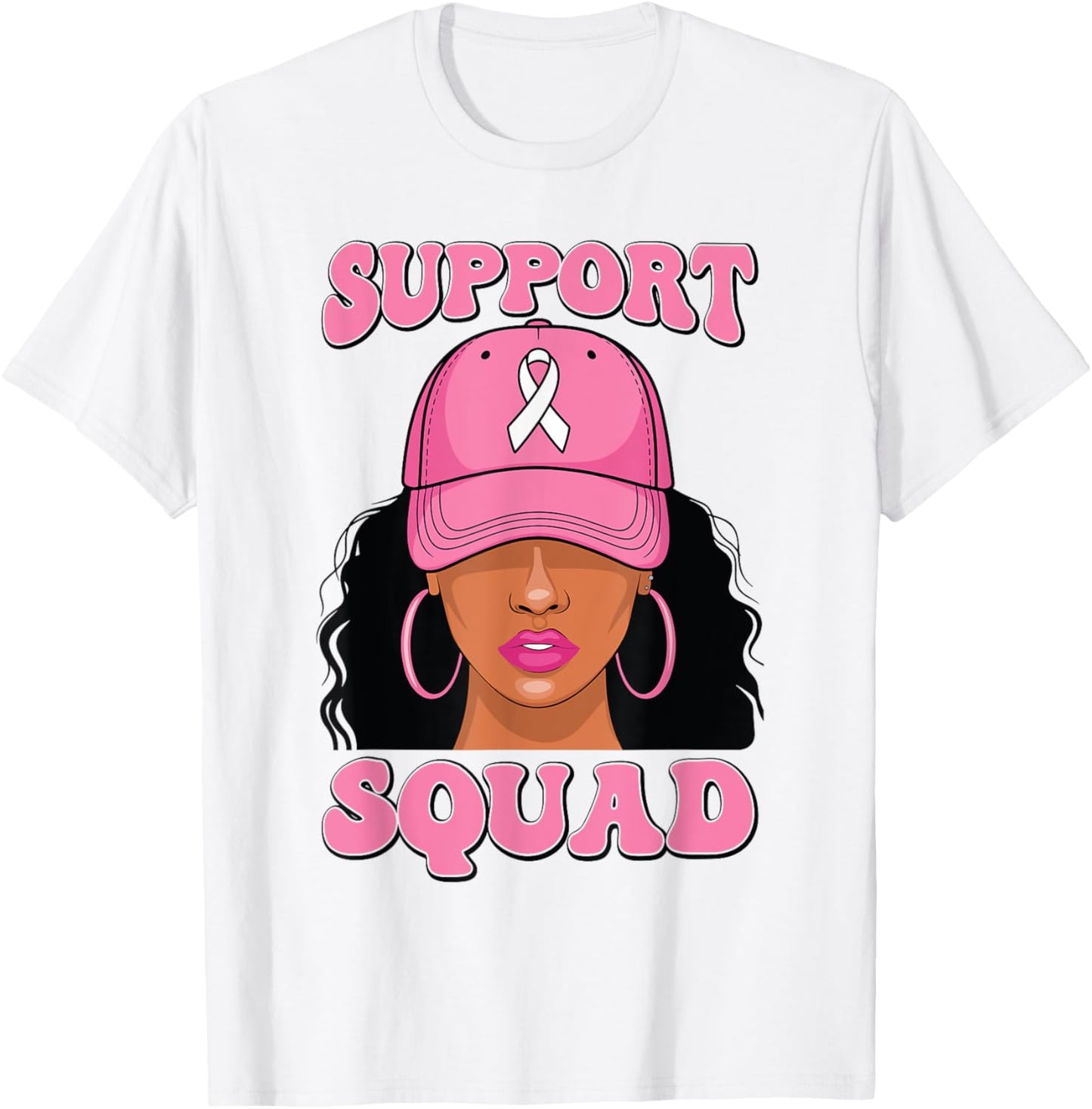 Black Woman Support Squad Breast Cancer Awareness T-Shirt - T-Shirt | White