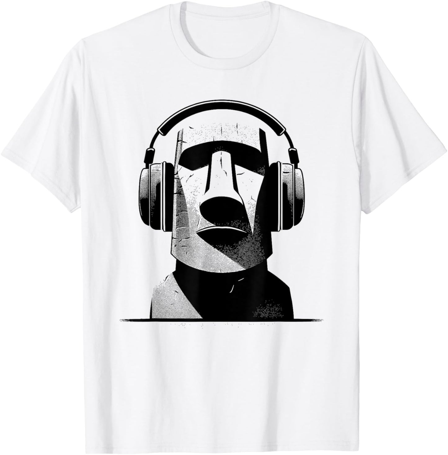 Easter Island Moai Statue Headphones Music Lover Funny T-Shirt - T-Shirt | White