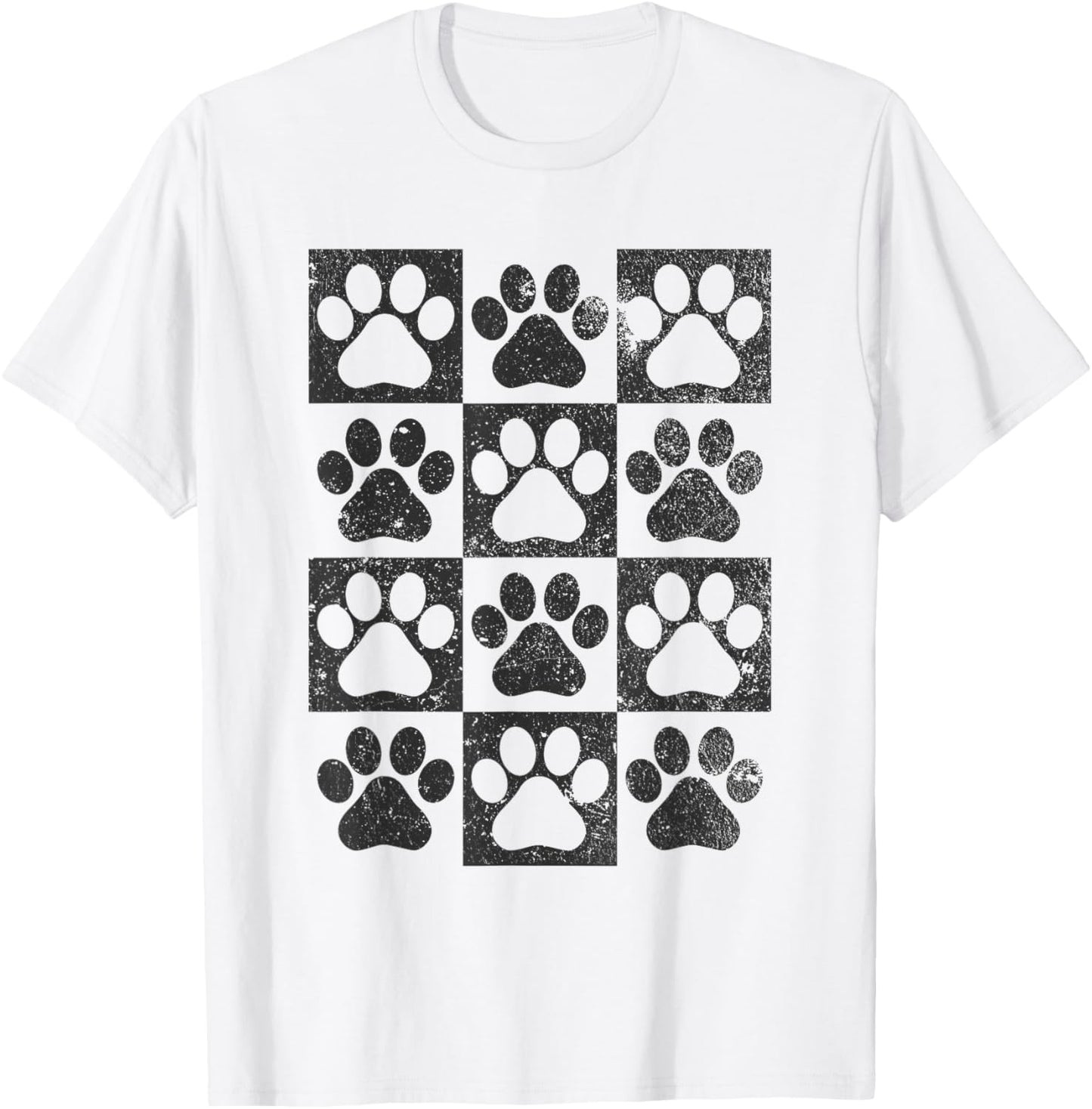 Retro Checkerboard Checkered Dog Paw Puppy Lover T-Shirt - T-Shirt | White