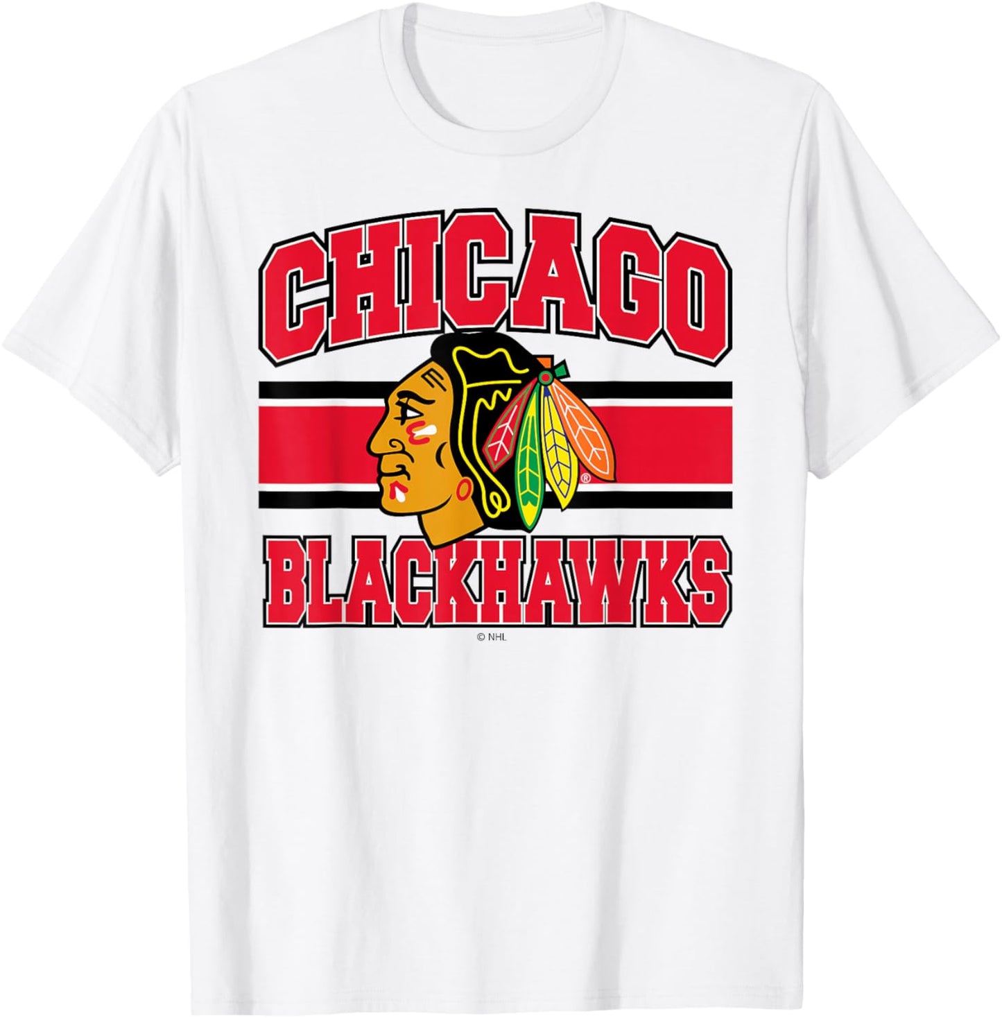 Chicago Blackhawks Stripe Gray Officially Licensed T-Shirt - T-Shirt | White