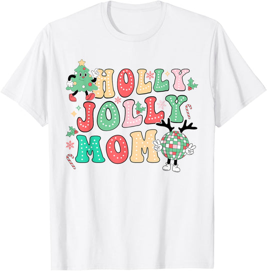 Groovy Holly Xmas Jolly Mom Christmas Vibes Matching Family T-Shirt - T-Shirt | White