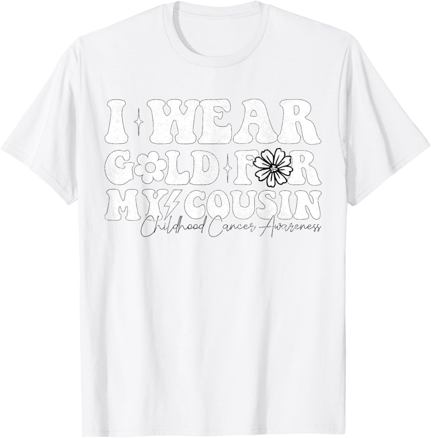 Groovy I Wear Gold For My cousin Cancer Awareness Ribbon T-Shirt - T-Shirt | White
