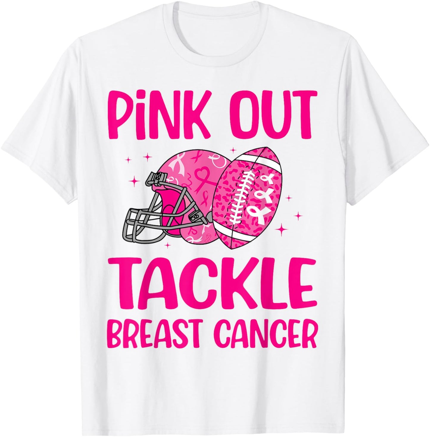American Football Pink Out Tackle Breast Cancer Awareness T-Shirt - T-Shirt | White