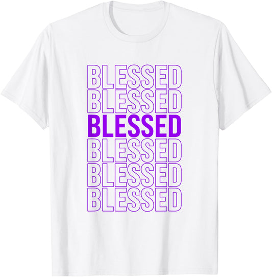 Purple and Golds Blessed-golds & Purple Color Graphic T-Shirt - T-Shirt | White
