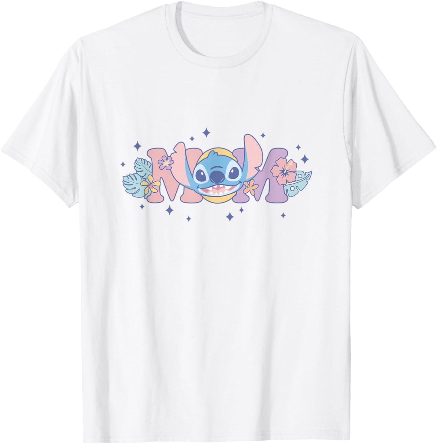 Disney Lilo & Stitch Mom Cute Stitch Floral Pastel Colors T-Shirt - T-Shirt | White
