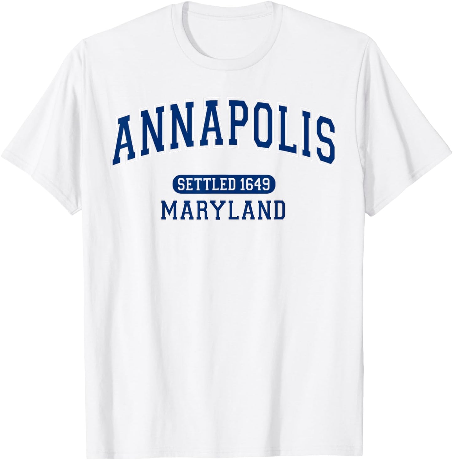 Annapolis Maryland MD Settled 1649 Vintage Arched Navy Blue T-Shirt - T-Shirt | White