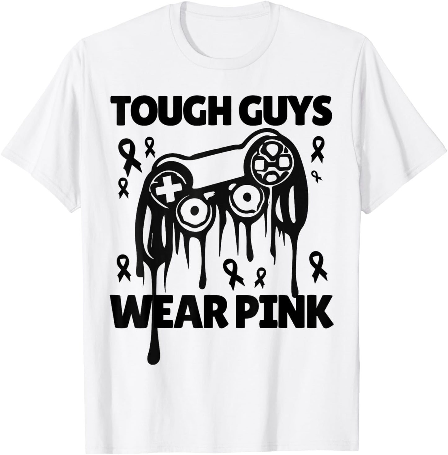 Tough Guys Wear Pink For Gamer Breast Cancer Awareness T-Shirt - T-Shirt | White