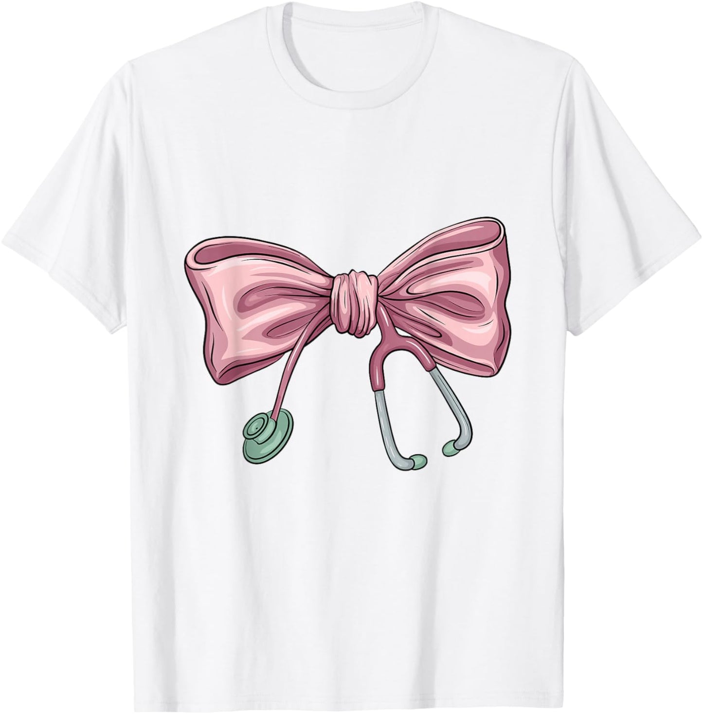 Pink Nurse Coquette Bow Stethoscope Nursing Medical Doctor T-Shirt - T-Shirt | White