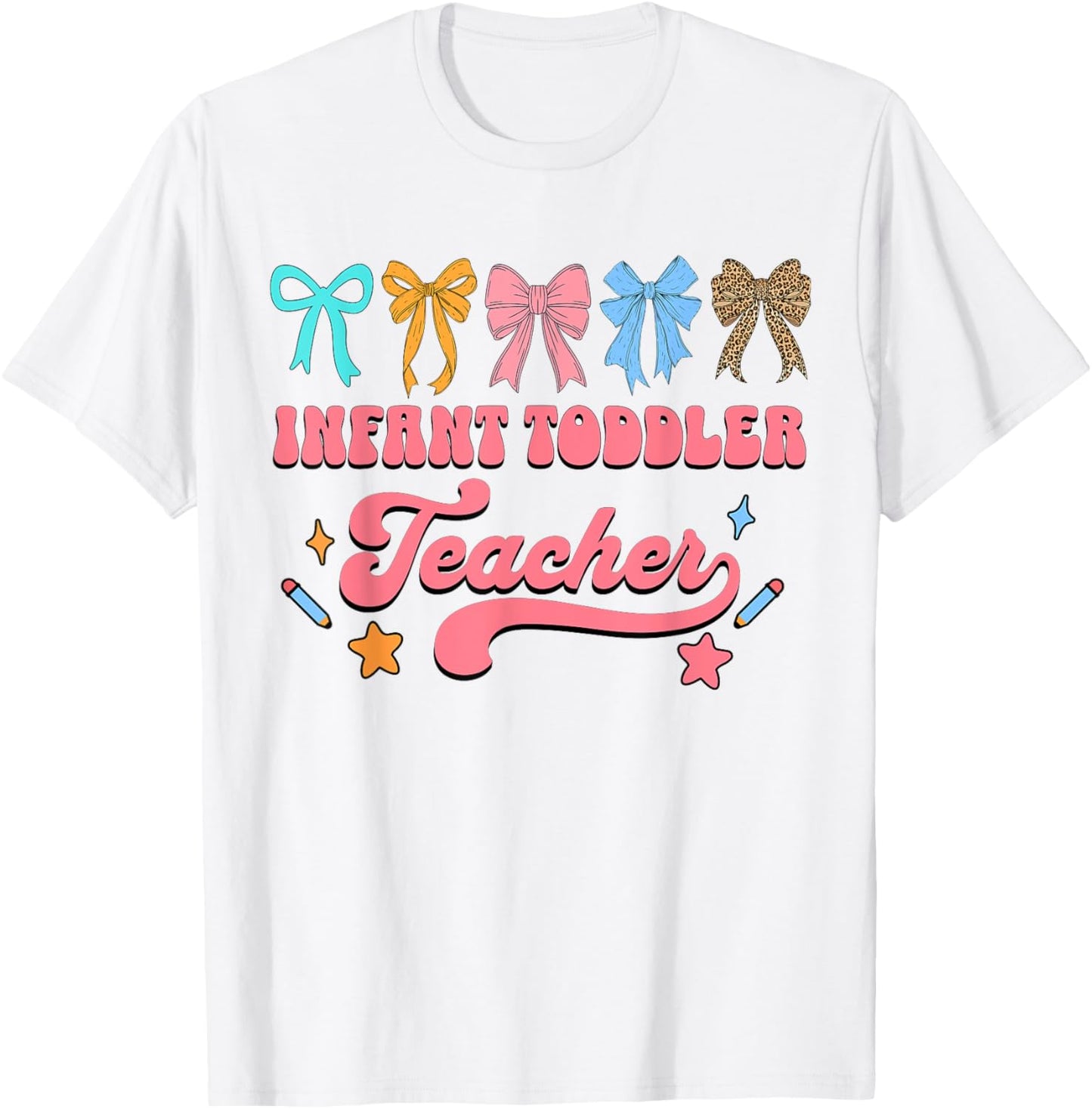 Infant Toddler Teacher Squad Daycare Coquette Bow T-Shirt - T-Shirt | White