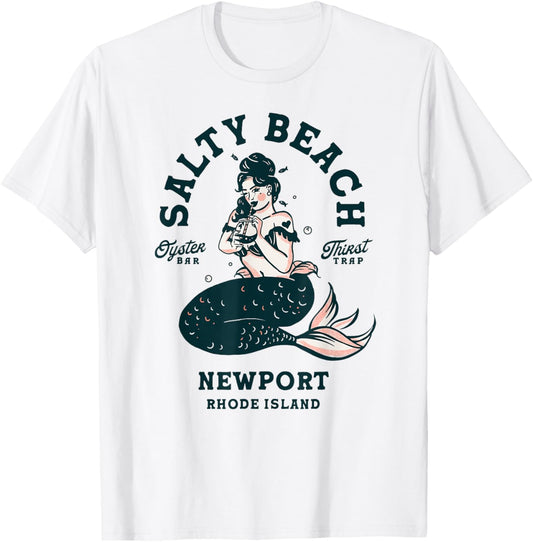 Salty Beach Newport Mermaid Shirt Rhode Island Oyster Pin Up T-Shirt - T-Shirt | White