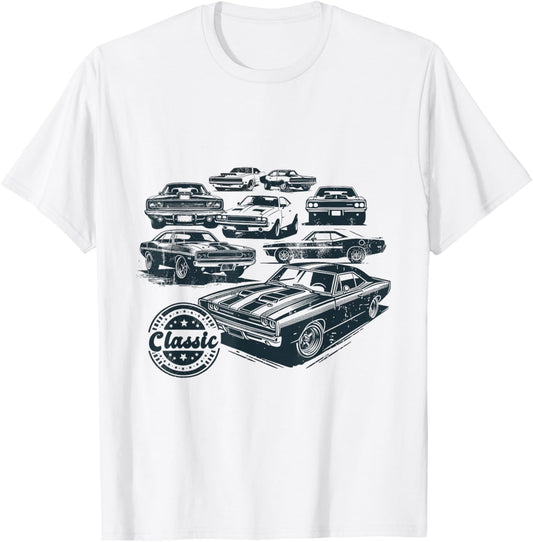 Classic Car Collection Vintage Muscle Cars T-Shirt - T-Shirt | White