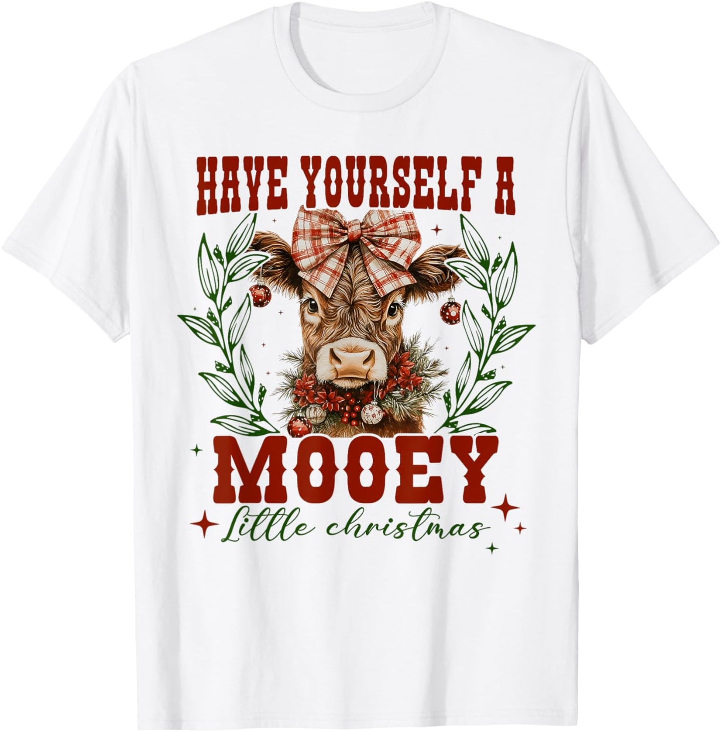 Have Yourself A Mooey Little Christmas Highland Cow Western T-Shirt - T-Shirt | White