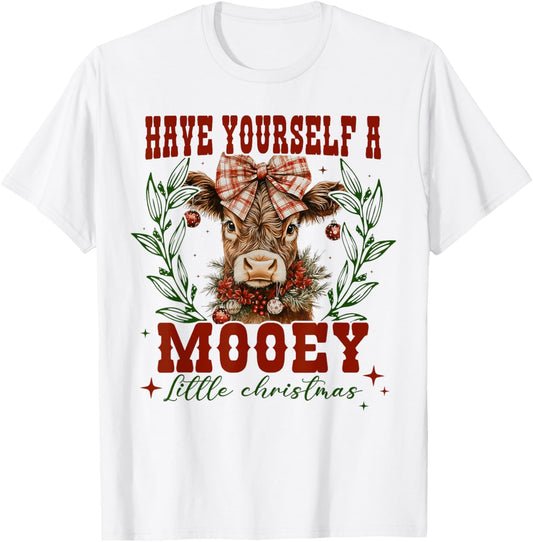 Have Yourself A Mooey Little Christmas Highland Cow Western T-Shirt - T-Shirt | White