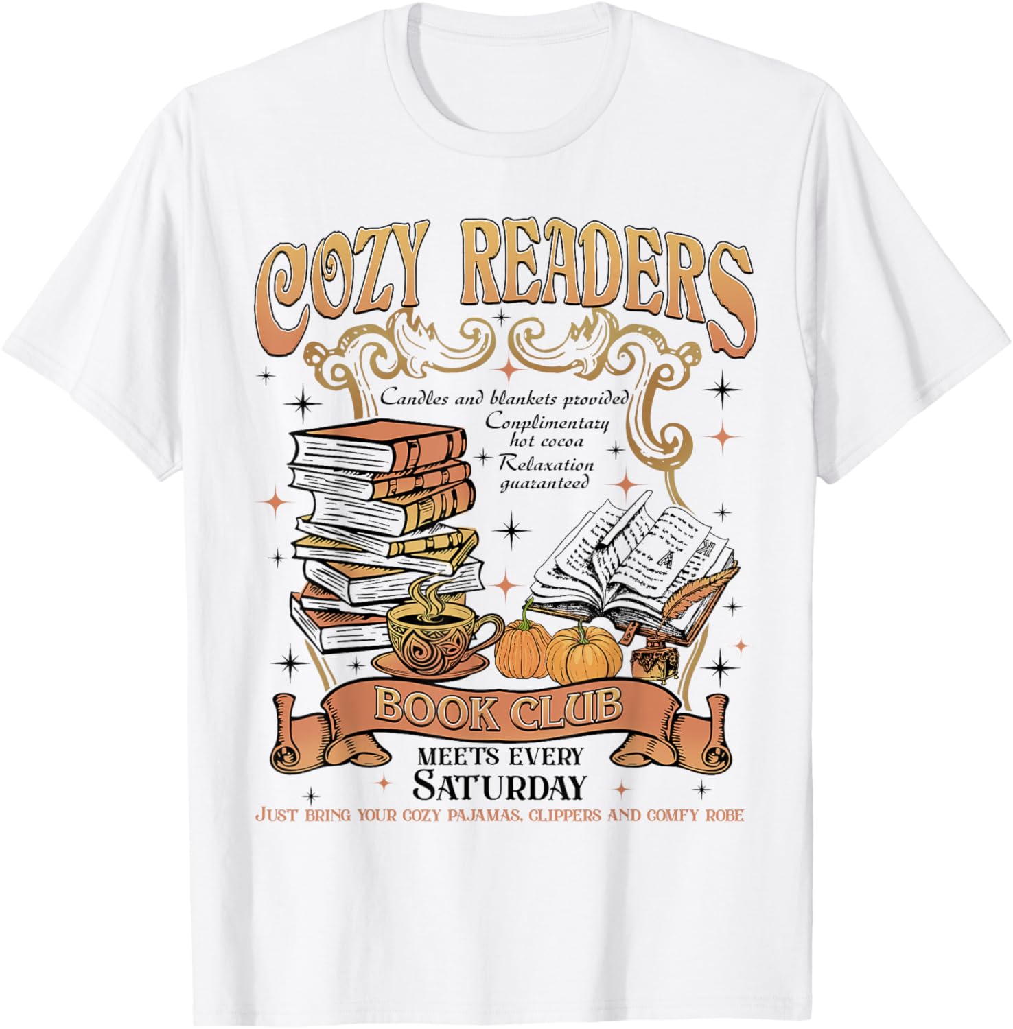 Autumn Cozy Readers Book Club Coffee and Book Lover Women T-Shirt - T-Shirt | White