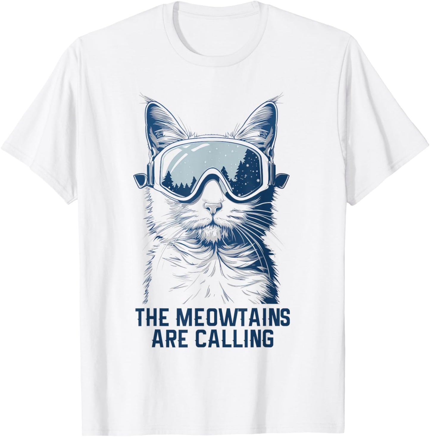 Ski Snowboard Cat Funny The Meowtains Are Calling Skiing T-Shirt - T-Shirt | White