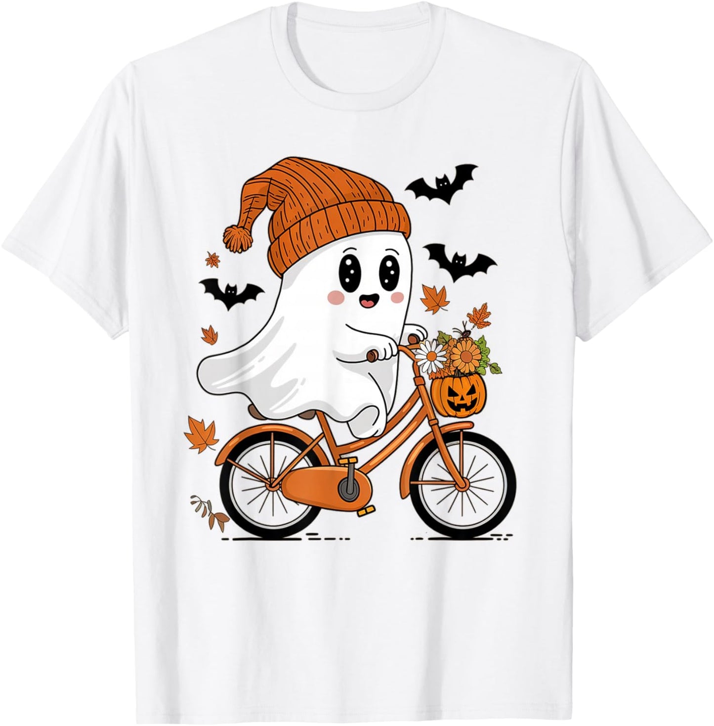 Cute Halloween Ghost Riding a Bicycle Girls T-Shirt - T-Shirt | White