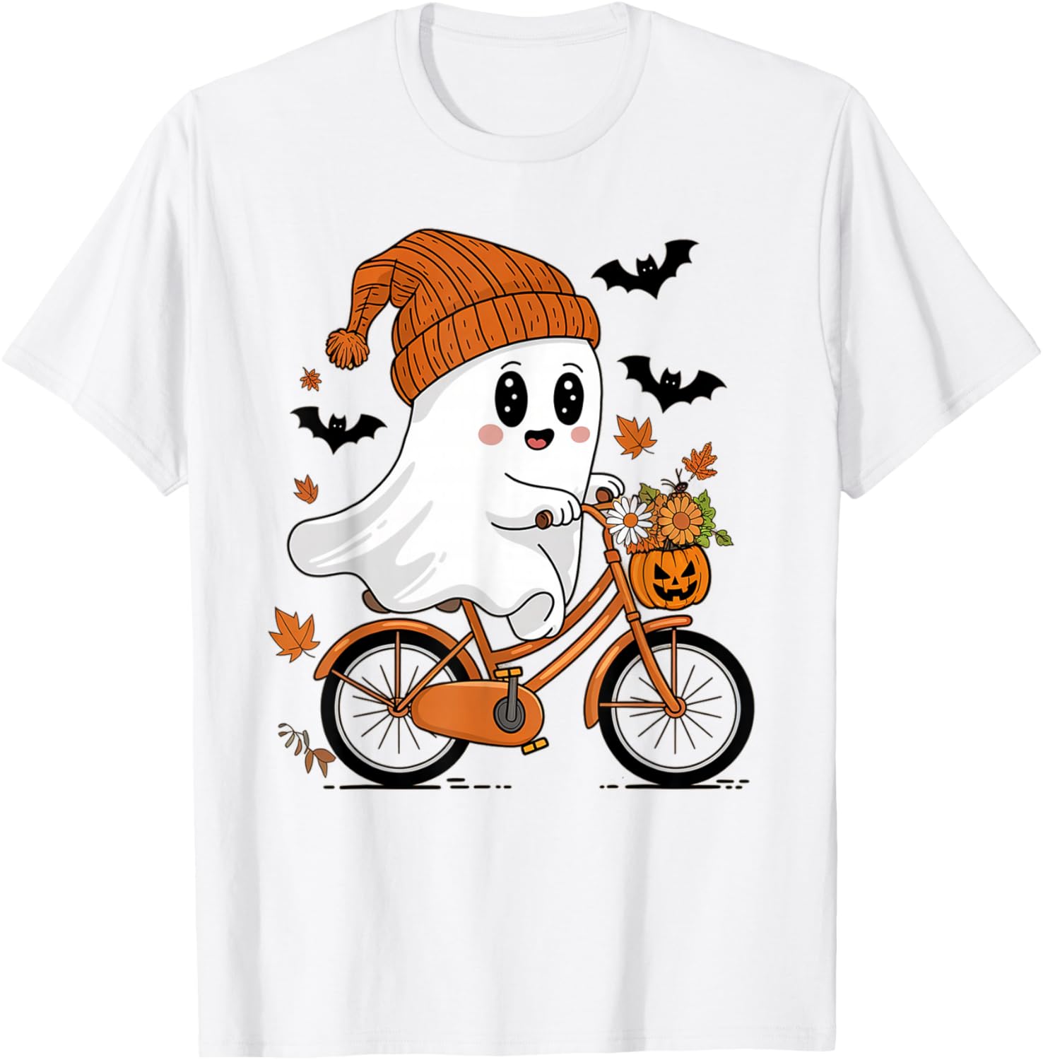 Cute Halloween Ghost Riding a Bicycle Girls T-Shirt - T-Shirt | White