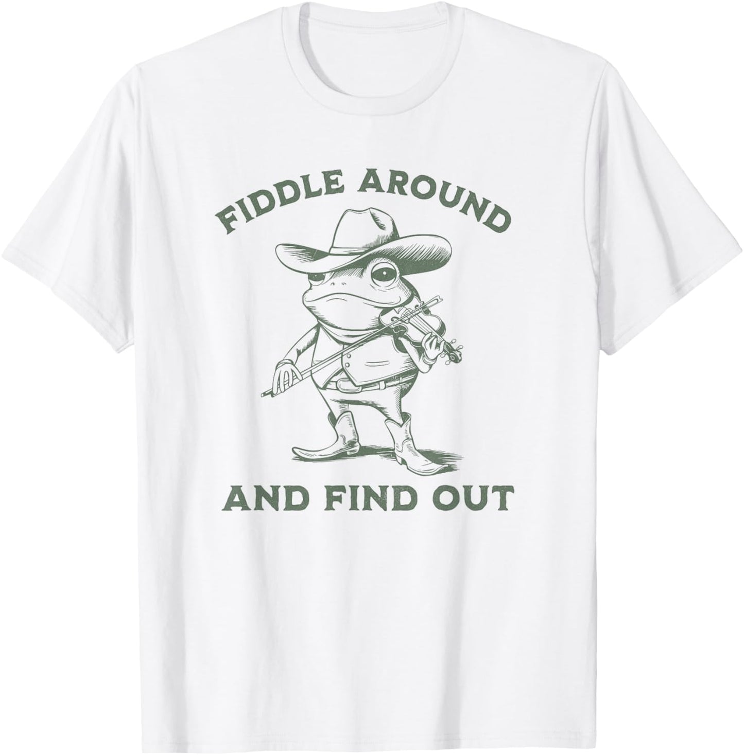 Funny Frog Fiddle Around and Find Out Cowboy Country Music T-Shirt - T-Shirt | White
