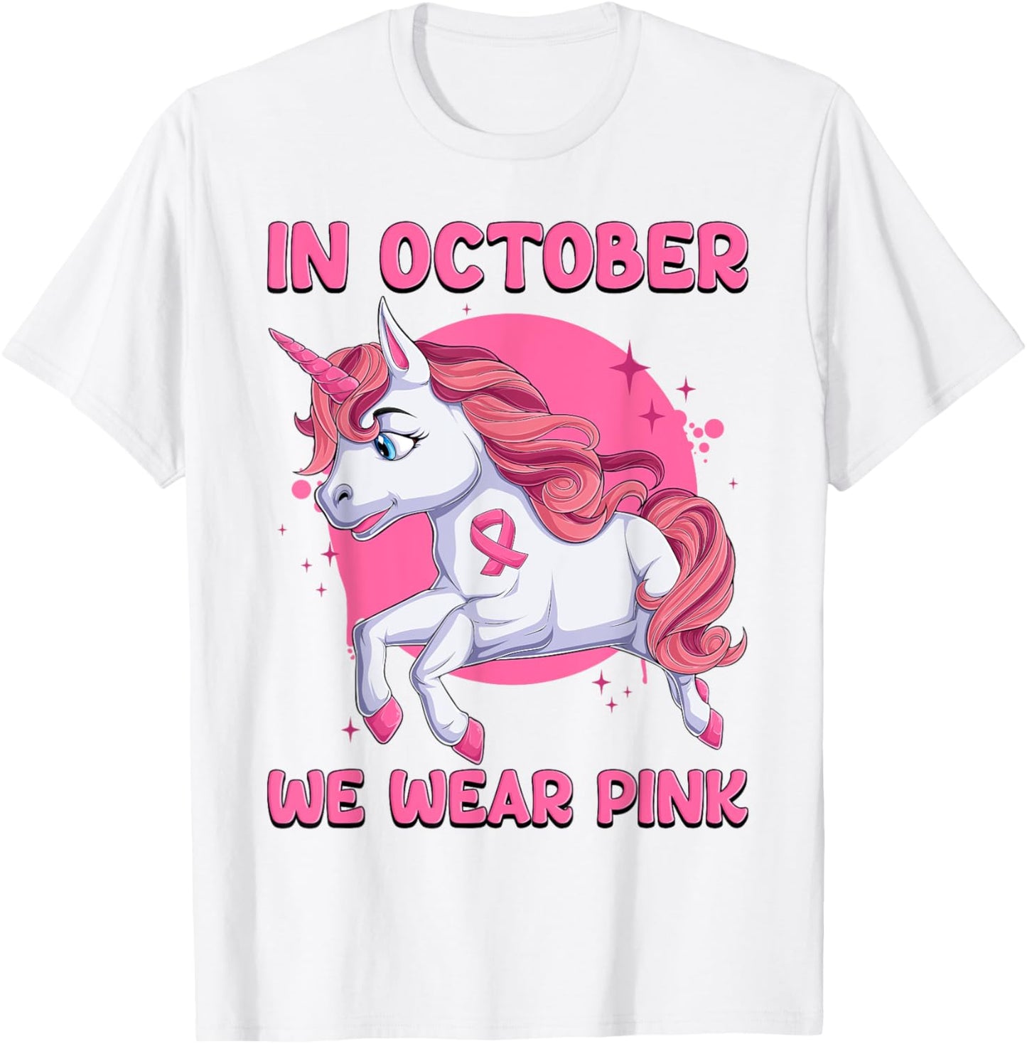 In October We Wear Pink Unicorn Breast Cancer Awareness T-Shirt - T-Shirt | White
