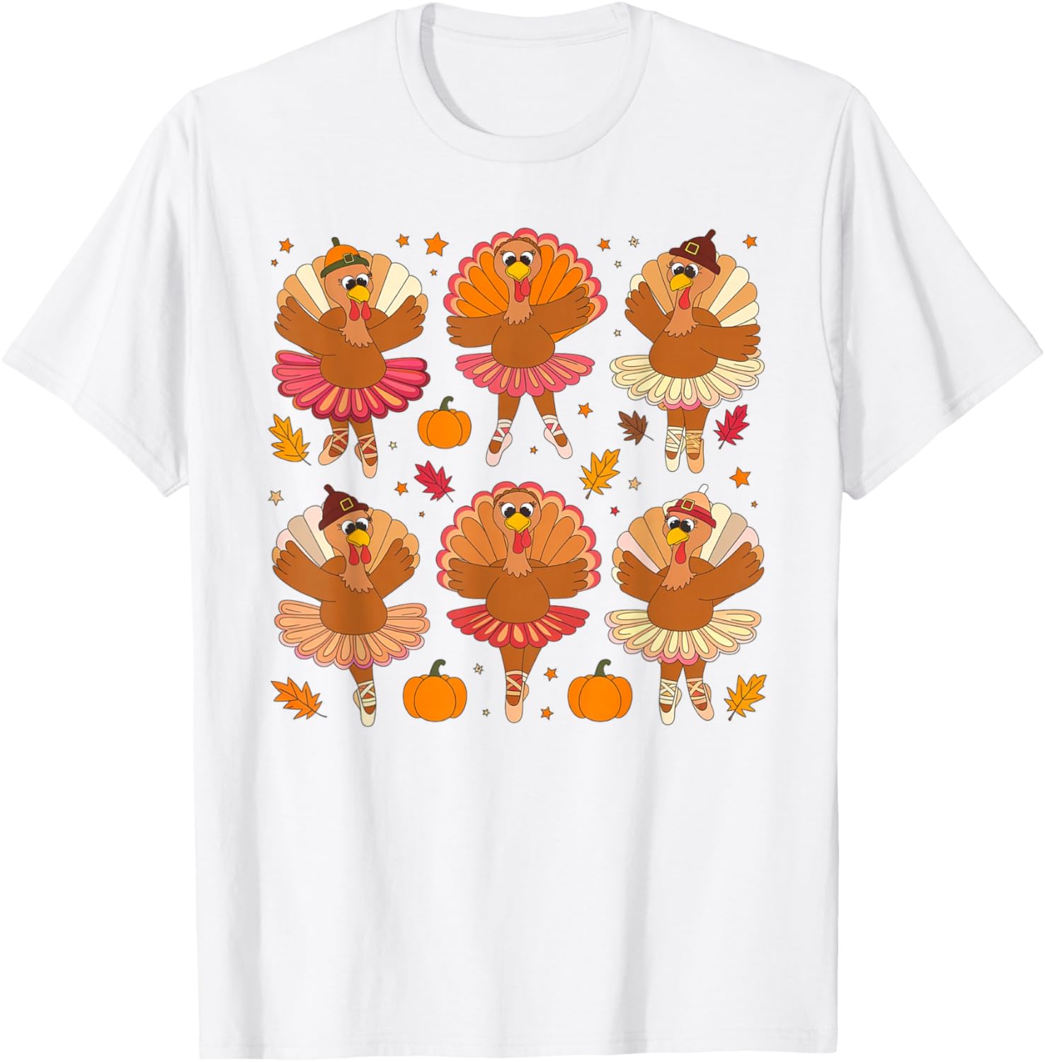 Autumn Ballerinas Dancing Cute Turkey Thanksgiving Girls T-Shirt - T-Shirt | White