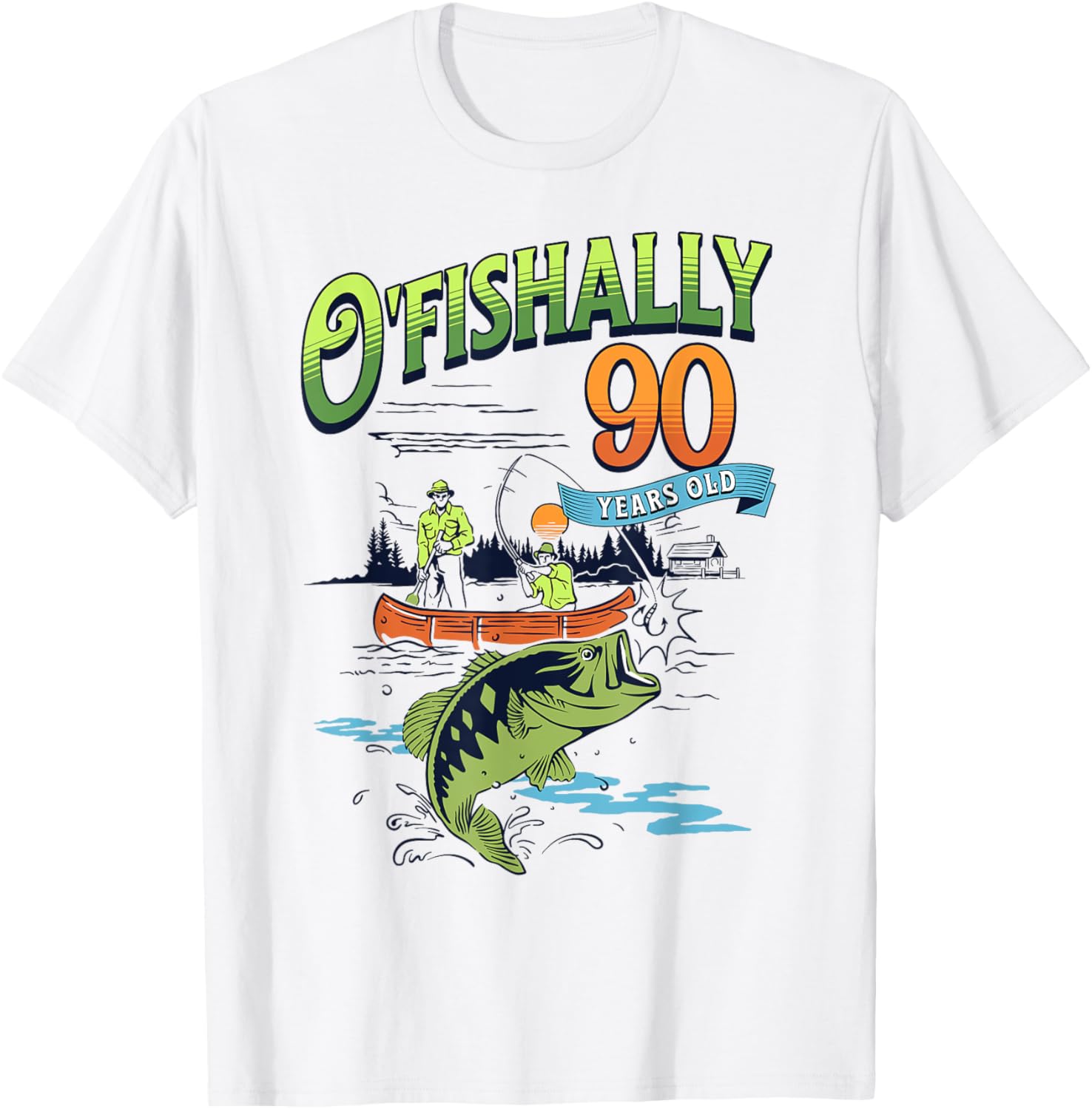 Ofishally 90 Years Old Fishing Theme 90th Birthday Fisherman T-Shirt - T-Shirt | White