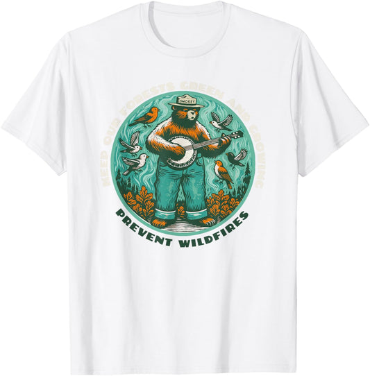 Prevent Wildfires Smokey Bear & Banjo Retro T-Shirt - T-Shirt | White