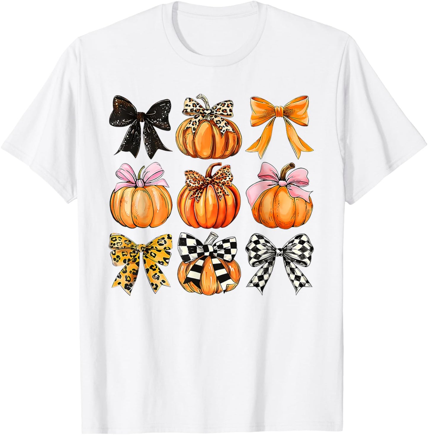 Coquette Bow Pumpkin Season Thanksgiving Autumn Fall Leaves T-Shirt - T-Shirt | White