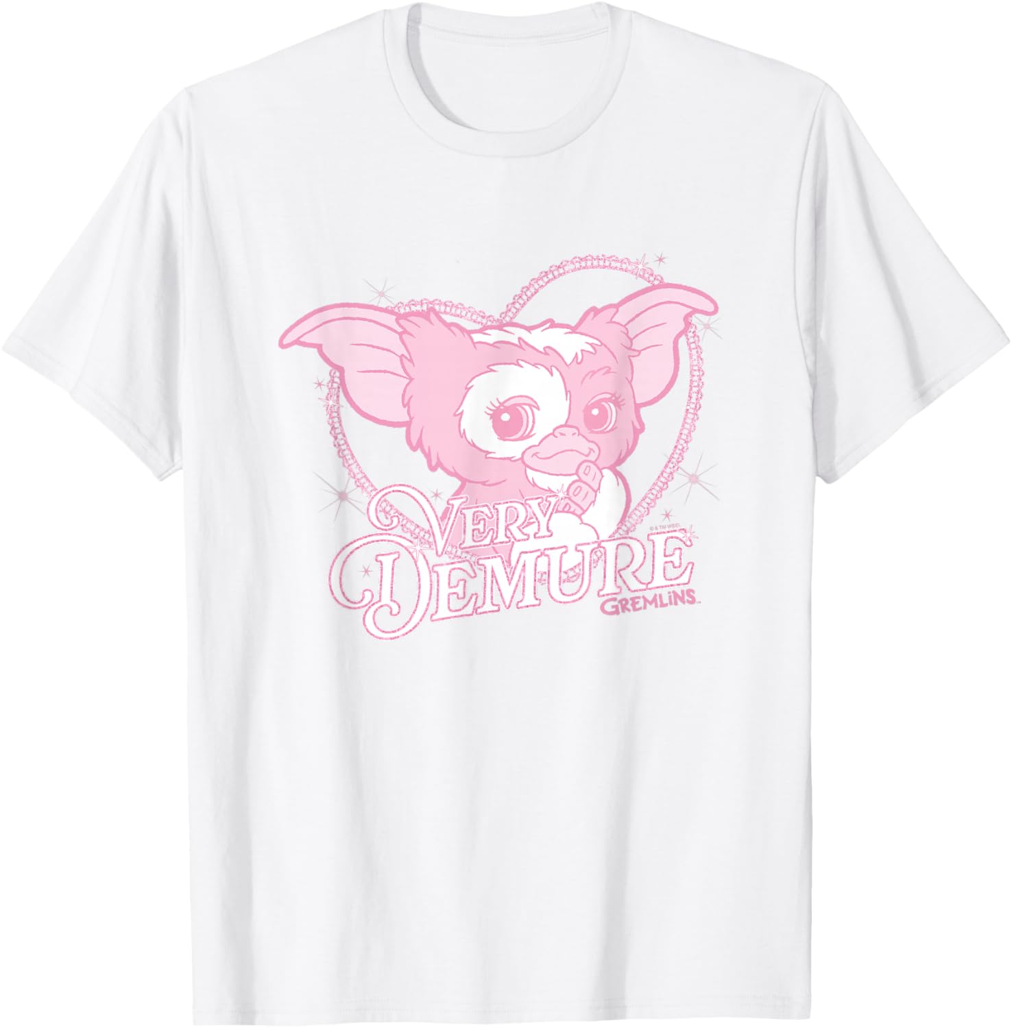 Gremlins Very Demure Cute Retro Heart Shape Big Chest Logo T-Shirt - T-Shirt | White