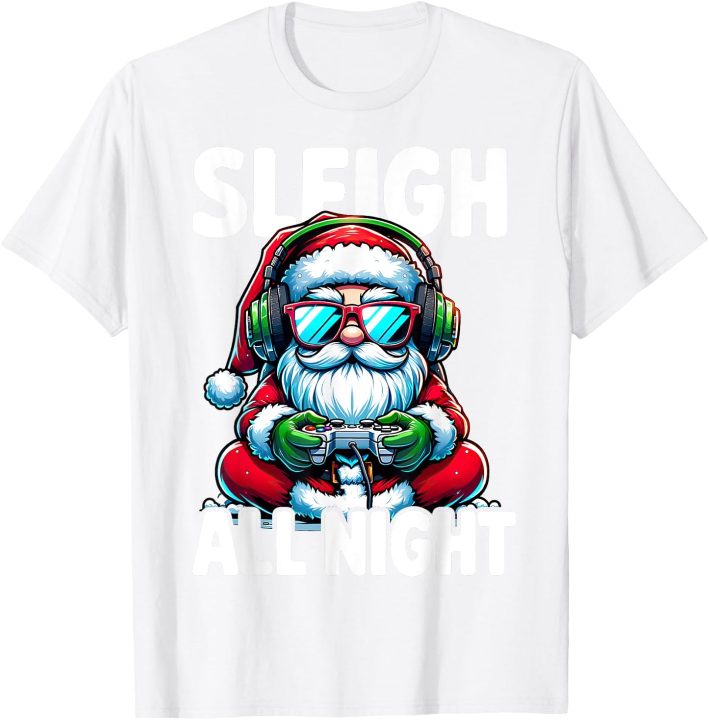 Christmas Gamer Boys Sleigh All Night Video Game Santa Xmas T-Shirt - T-Shirt | White