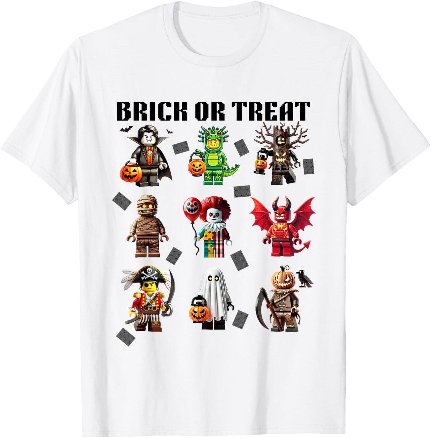 Building Bricks Halloween Brick Or Treat Costume Monsters T-Shirt - T-Shirt | White