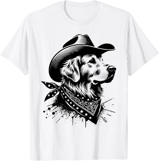 Funny Golden Retriever Cowboy Vintage Western Dog Lover T-Shirt - T-Shirt | White