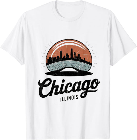 Retro 70s Chicago Illinois Downtow The Bean T-Shirt - T-Shirt | White