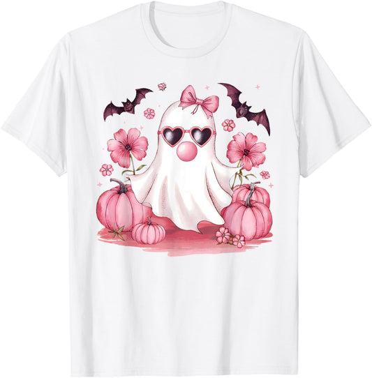 Cute Girly Ghost Blowing Bubble Gum Halloween Costume Kids T-Shirt - T-Shirt | White