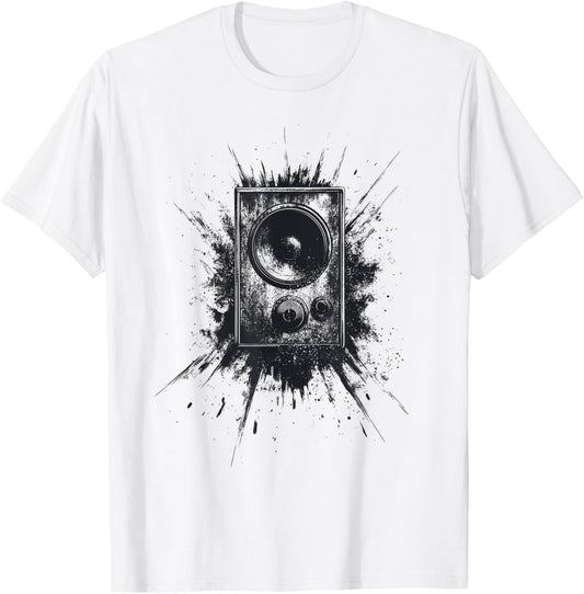 Cool Black Grayscale Music Speaker Design T-Shirt - T-Shirt | White