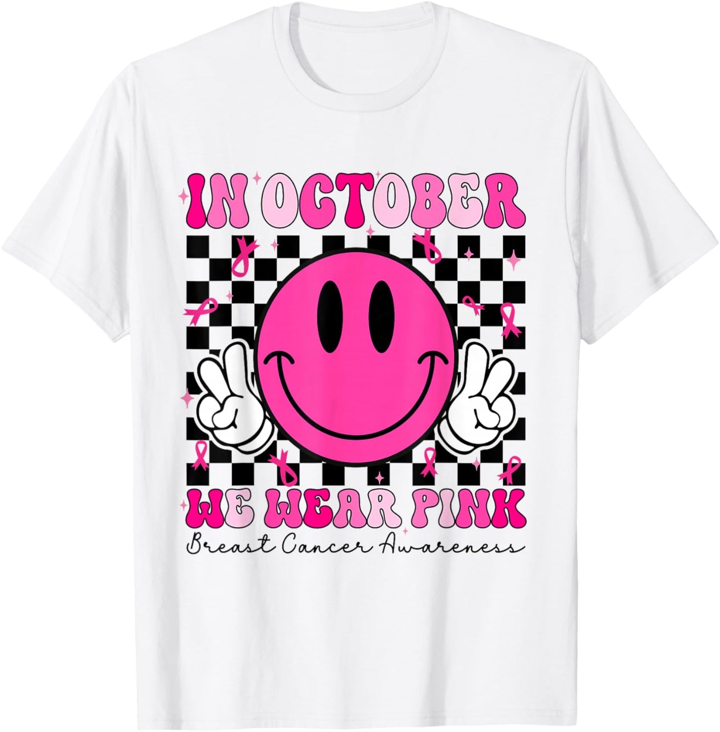 Groovy In October We Wear Pink Breast Cancer Awareness T-Shirt - T-Shirt | White
