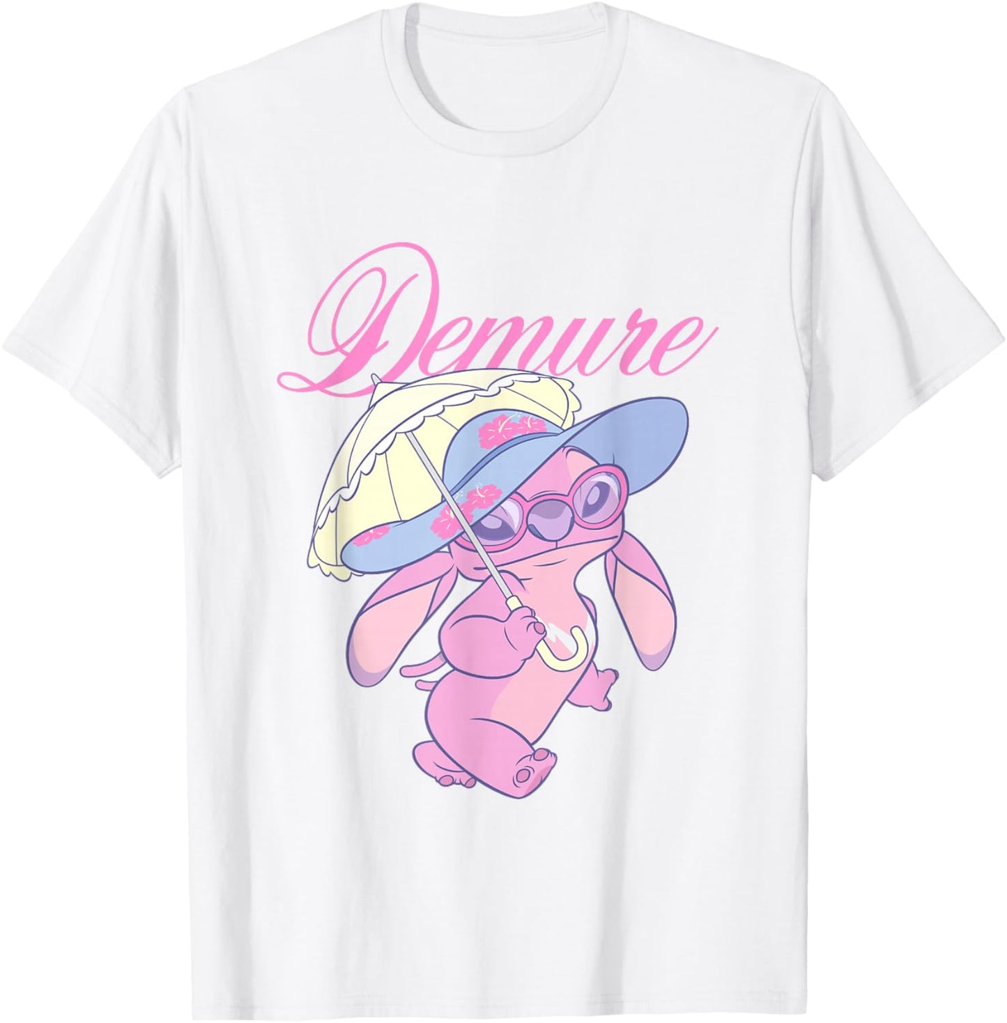 Disney Lilo & Stitch Cute Fancy Angel Demure Big Chest Logo T-Shirt - T-Shirt | White