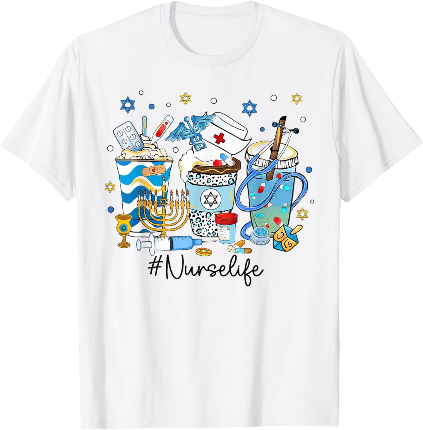 Hanukkah Nurse Life Chanukah Nursing Scrub Jewish RN Women T-Shirt - T-Shirt | White