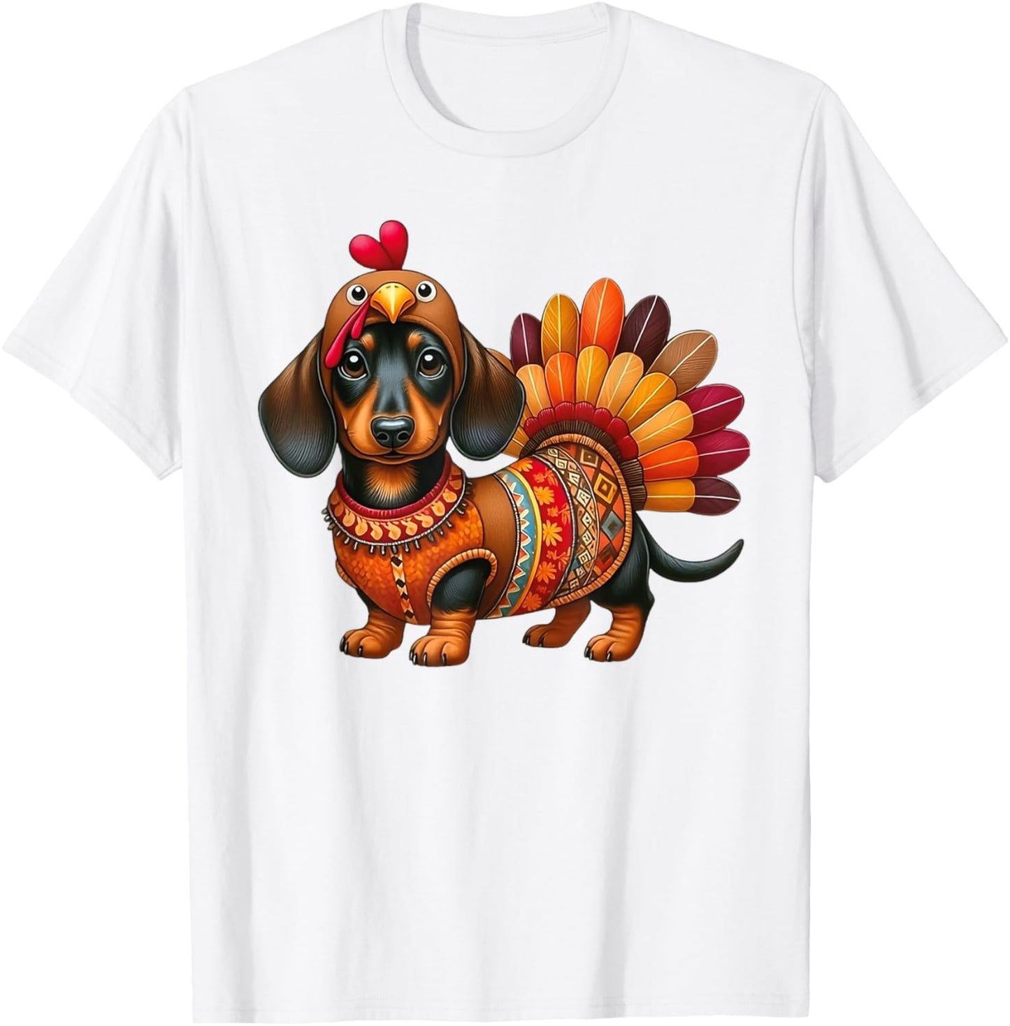 Cute Thanksgiving Turkey Weiner Dachshund Dog Costume T-Shirt - T-Shirt | White
