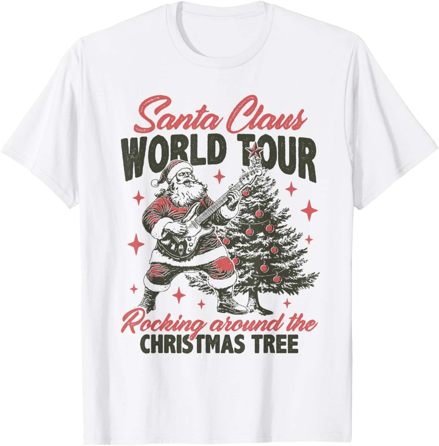 Santa Claus World Tour Rocking Around The Christmas Tree T-Shirt - T-Shirt | White