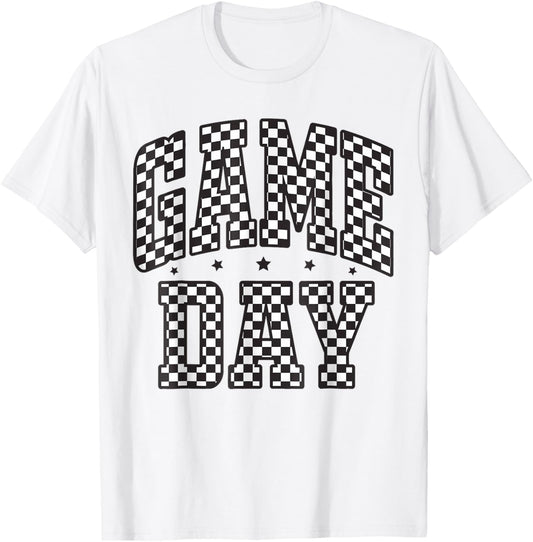 Black White Checkered Game Day Funny Football Men Women Cute T-Shirt - T-Shirt | White