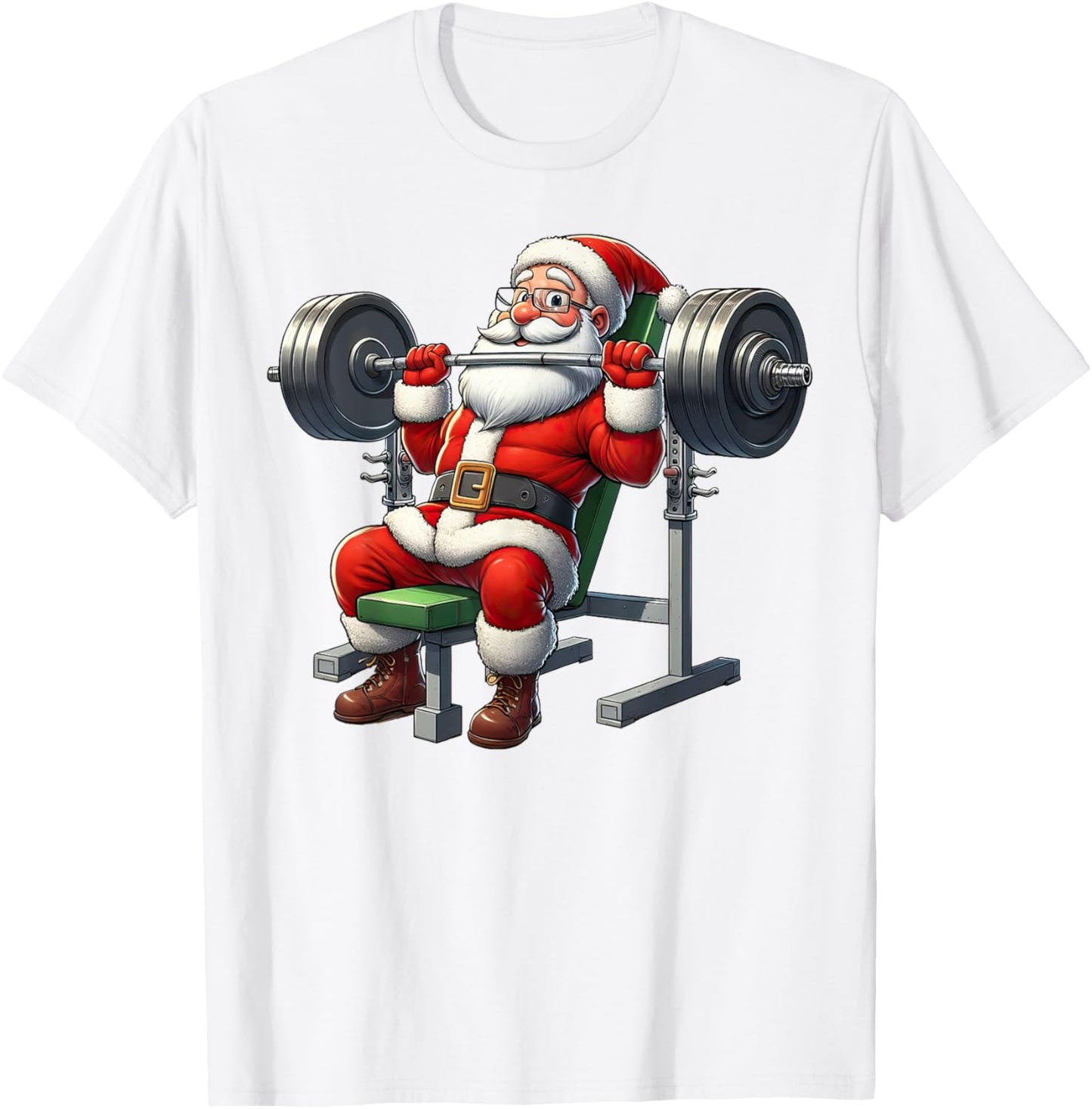 Santa Weightlifting Gym Funny Christmas Fitness T-Shirt - T-Shirt | White