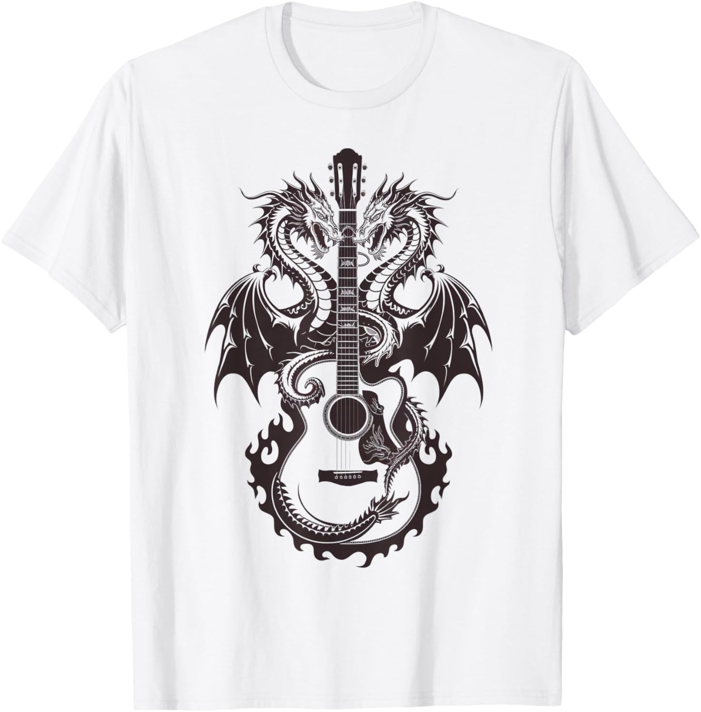 Mystical Dragon Guitar Fusion Music Lover Design T-Shirt - T-Shirt | White