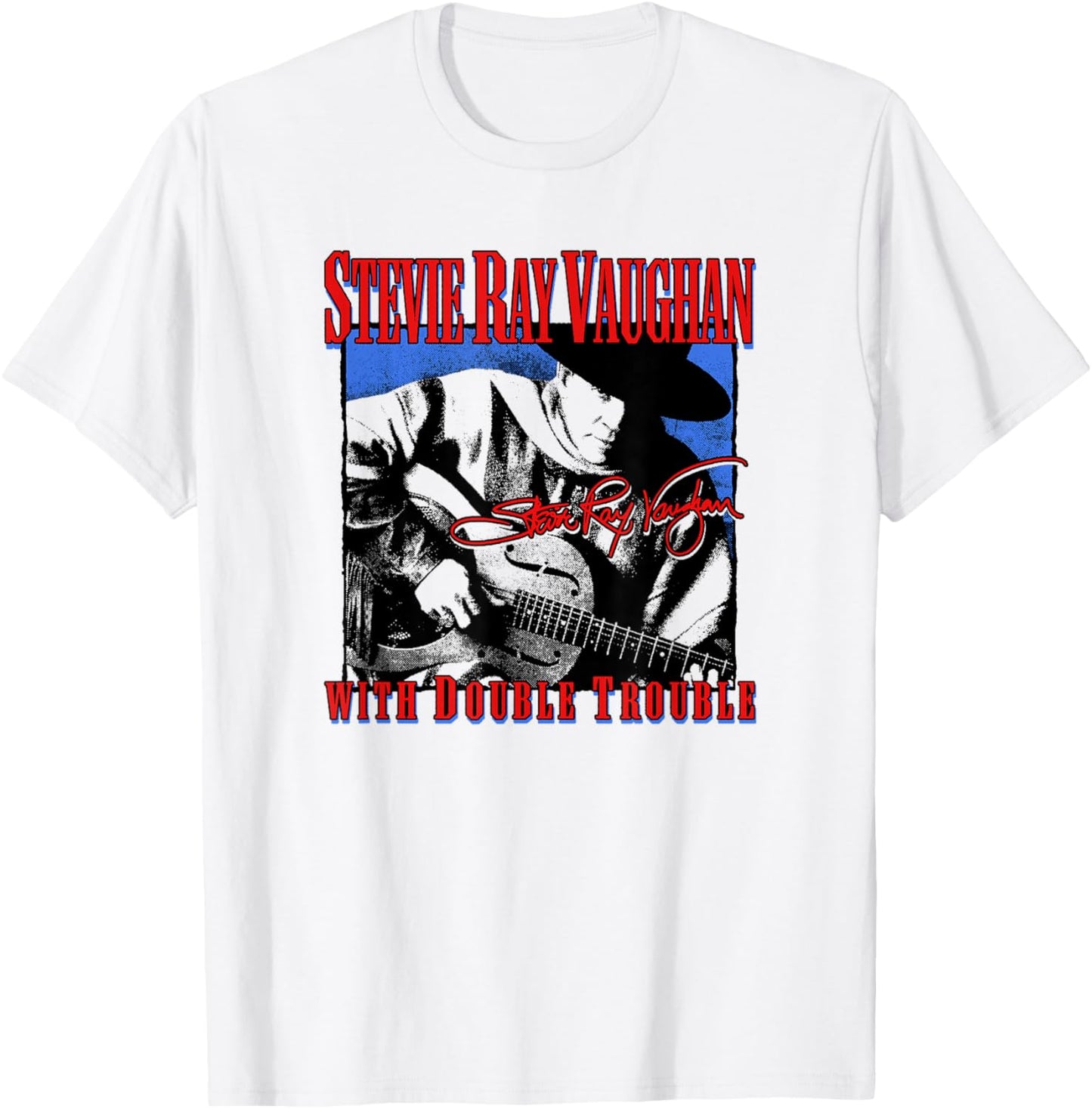 Stevie Ray Vaughan with Double Trouble T-Shirt - T-Shirt | White