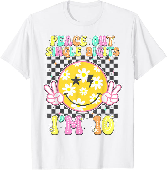 Peace Single Digits I'm 10 Smile Face for Birthday Girls T-Shirt - T-Shirt | White